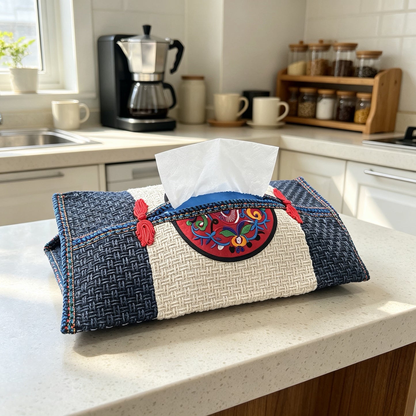 Orilune Miao Embroidery Tissue Box | Chinese Intangible Cultural Heritage Handwoven Fabric Napkin Holder Set of 1