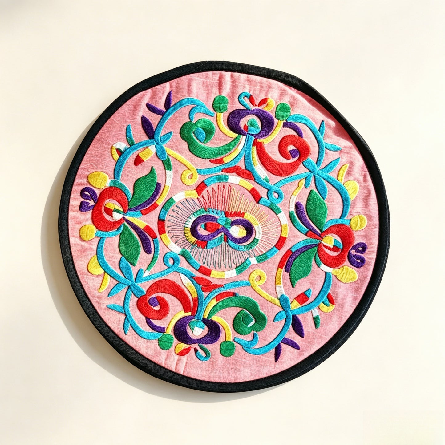 Orilune Miao Embroidery Round Table Mat Set of 2 | Chinese Intangible Cultural Heritage Orange Placemats