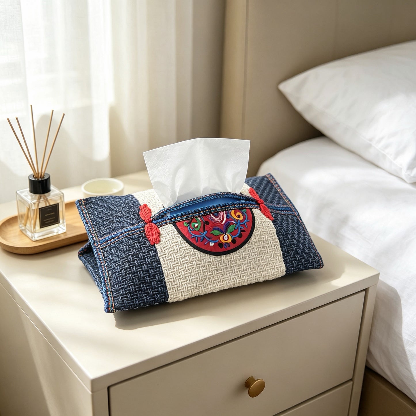 Orilune Miao Embroidery Tissue Box | Chinese Intangible Cultural Heritage Handwoven Fabric Napkin Holder Set of 1