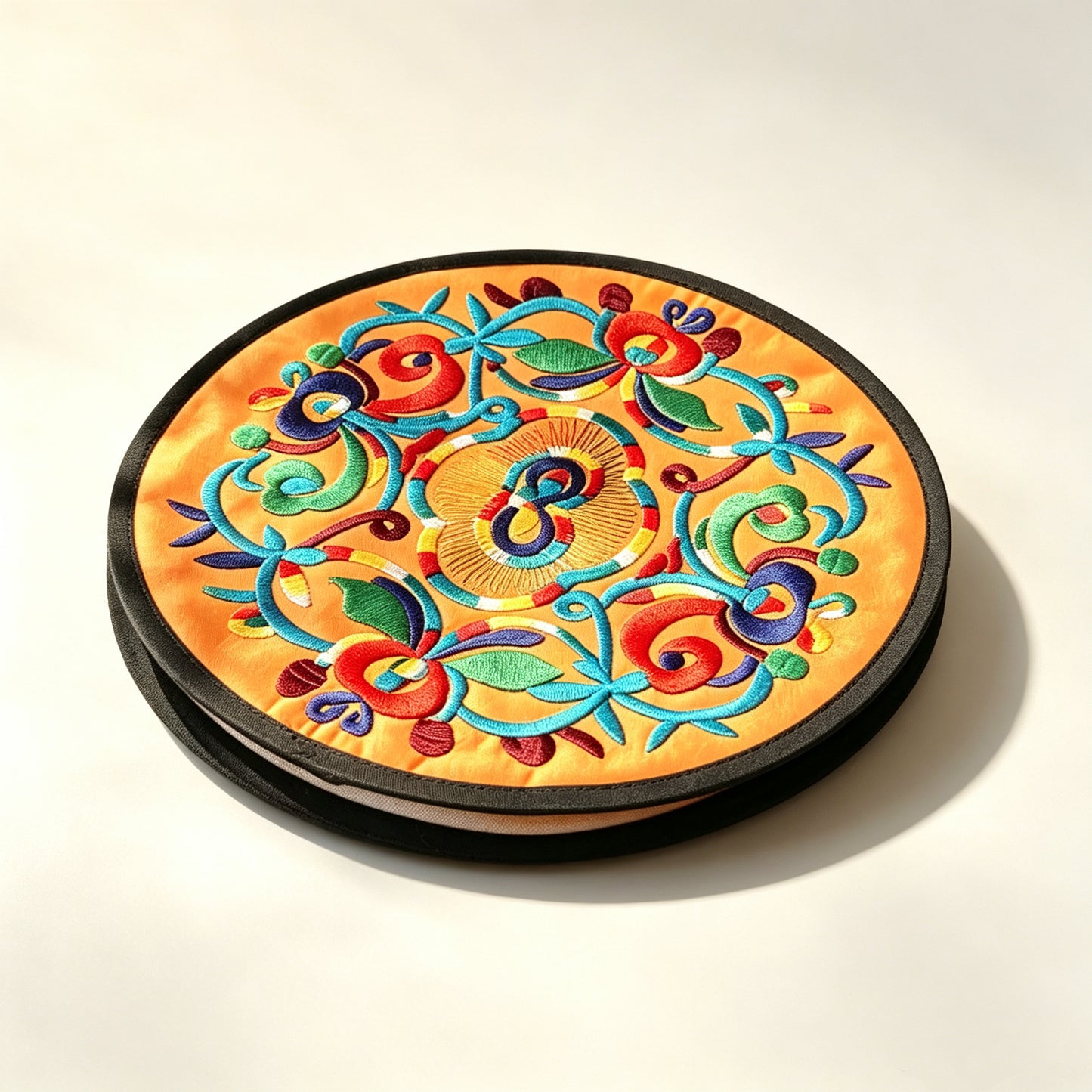 Orilune Miao Embroidery Round Table Mat Set of 2 | Chinese Intangible Cultural Heritage Orange Placemats